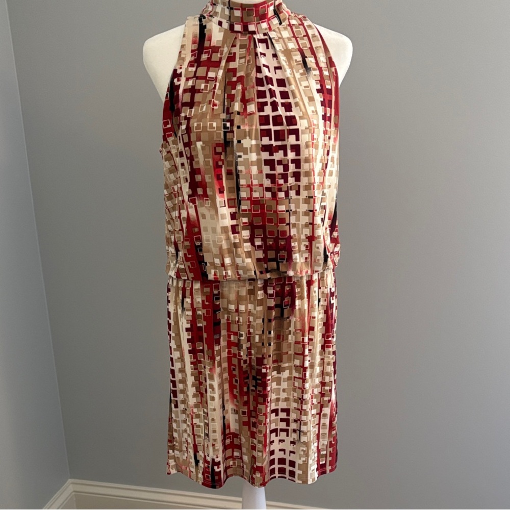 White House Black Market maroon, gold and Cream Midi Dress